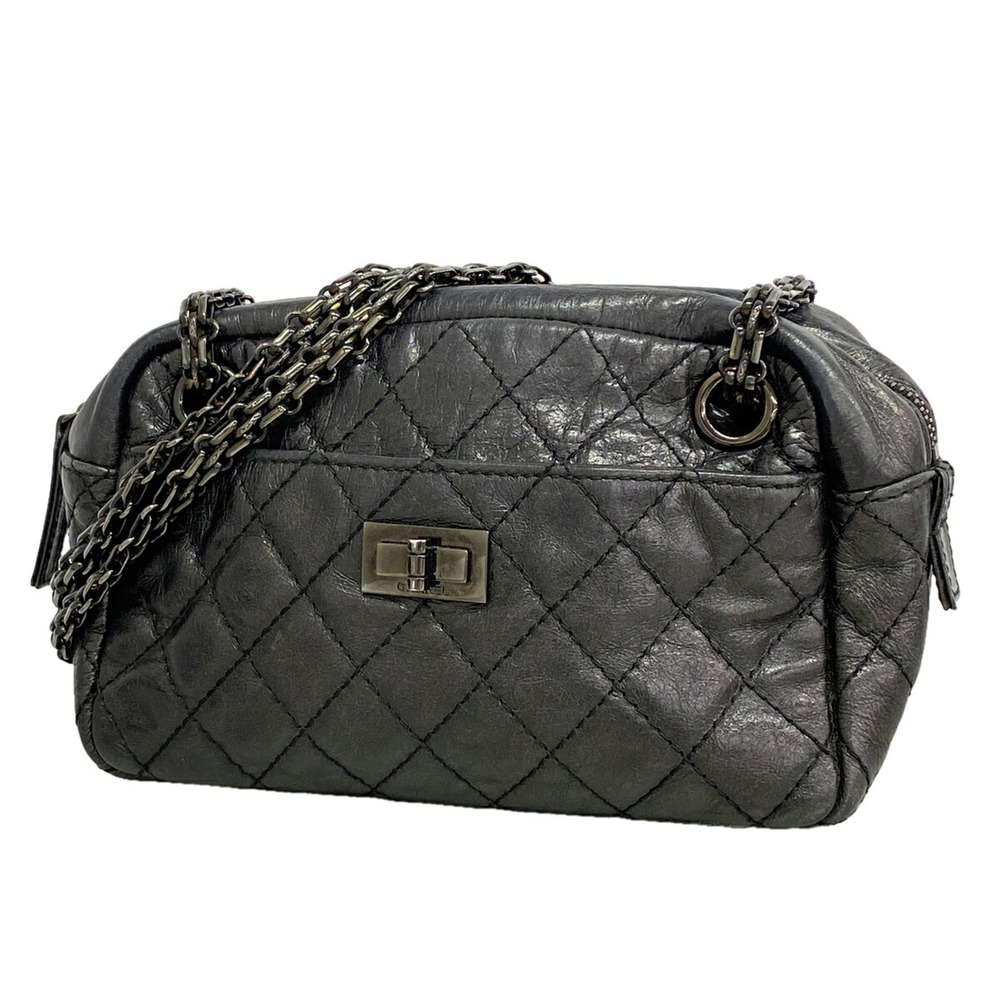 Chanel Shoulder Bag 2.55 Matelassé Leather Black Women's